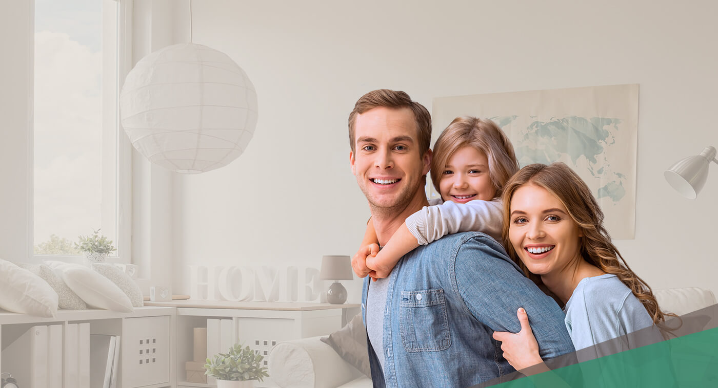 Family of three smiling