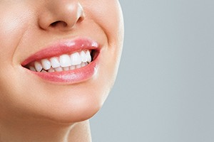 Close-up of woman’s smile with beautiful, straight teeth